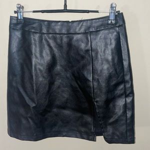 Leather Slitted Mini Skirt
